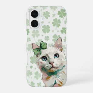 Kater met klaver en blauwe ogen iPhone 16 hoesje