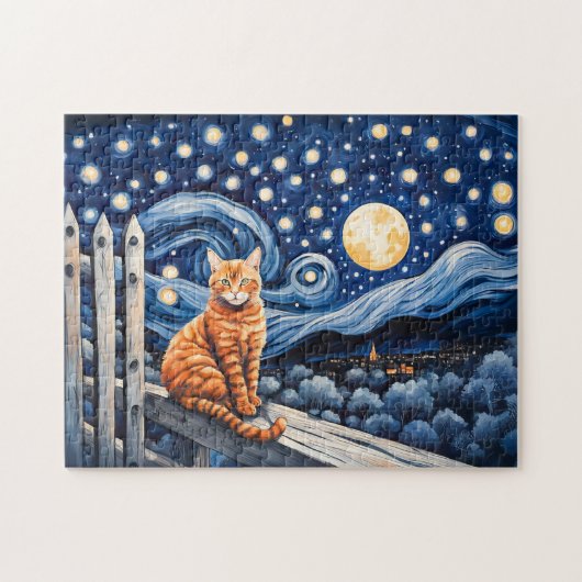 Kater onder sterrenhemel waterverf legpuzzel (Horizontaal)