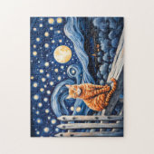 Kater onder sterrenhemel waterverf legpuzzel (Verticaal)