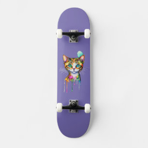 Kater Waterverf Kleurrijk Persoonlijk Skateboard