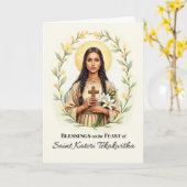 Kateri Tekakwitha-feestdag Zegenkrans Kaart (Gele Bloem)