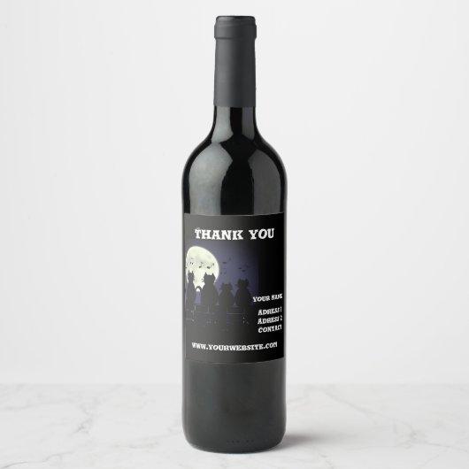 Katerwauling, Katten in het maanlicht. Personalise Wijn Etiket (Voorkant)