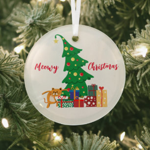 Katetjes Kerstmis, Stoute Kat, Grappig, Humor Glas Ornament