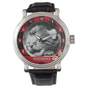 Katfoto, Rustic Red Buffalo Pset, baby Kitten Horloge