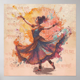 Kathak Expressie Inkt Waterverf Culturele Kunst Poster