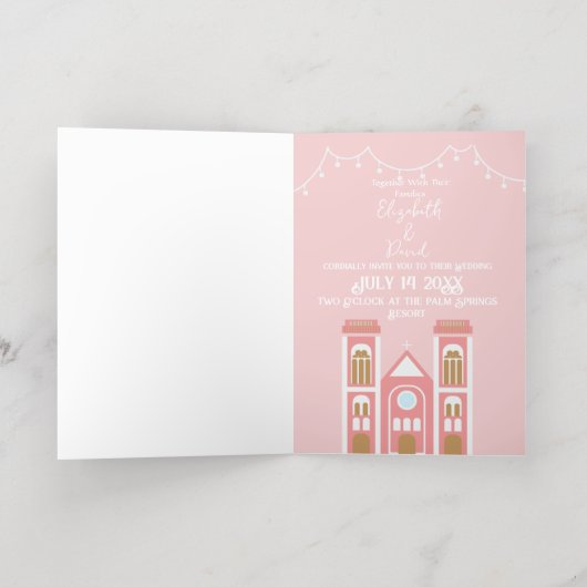 Kathedraal Bewaar de datum van de bruiloft Folie Wenskaart (Binnenlaag)