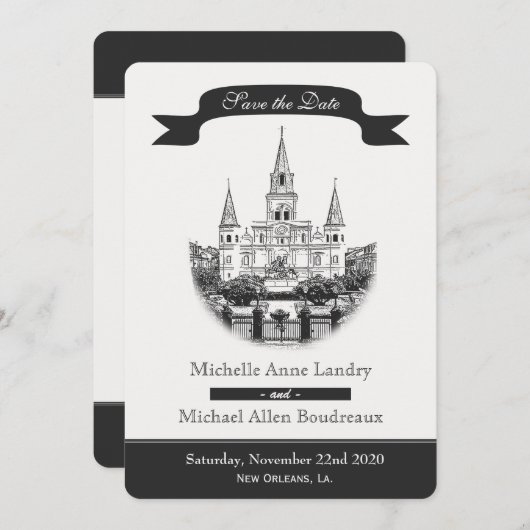 Kathedraal Bewaar de Datum Zwart en Wit Save The Date (Voorkant / Achterkant)