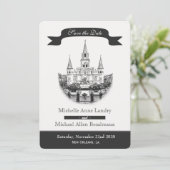 Kathedraal Bewaar de Datum Zwart en Wit Save The Date (Staand voorkant)