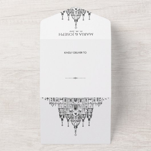 Kathedraal elegante moderne minimalistische bruilo all in one uitnodiging (Buitenkant)