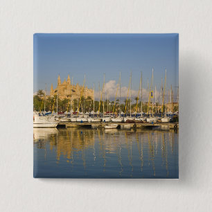 Kathedraal en marina, Palma, Mallorca, Spanje Vierkante Button 5,1 Cm