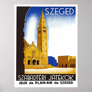 Kathedraal in Szeged, Hongarije, vintage reisposte Poster