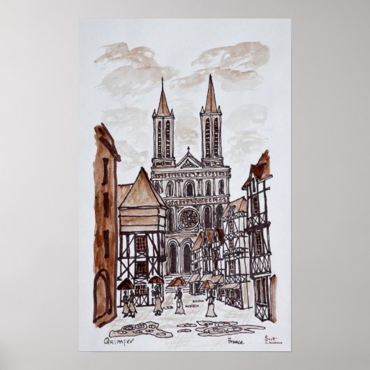 Kathedraal & Normandische huizen | Quimper, Frankr Poster (Voorkant)