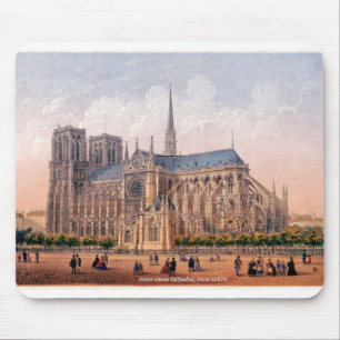 Kathedraal Notre-Dame 1870 print, Parijs Frankrijk Muismat