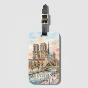 Kathedraal Notre Dame de Paris Aquarel Reis Bagagelabel