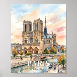 Kathedraal Notre Dame de Paris Aquarel Reis Poster