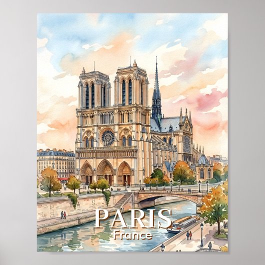 Kathedraal Notre Dame de Paris Aquarel Reis Poster (Voorkant)