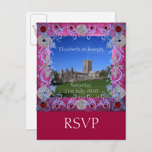 Kathedraal robijnen art deco RSVP Briefkaart (Voorkant / Achterkant)
