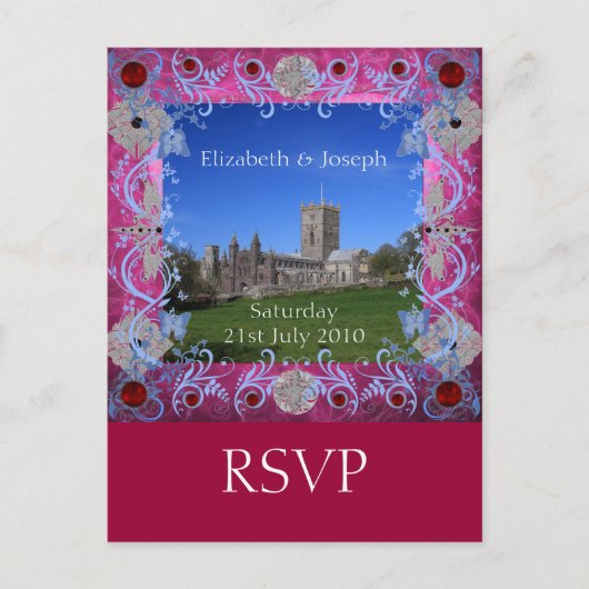 Kathedraal robijnen art deco RSVP Briefkaart (Voorkant)