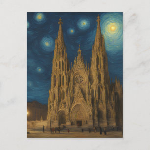 Kathedraal van Barcelona bij Night van Gogh Stijl Briefkaart