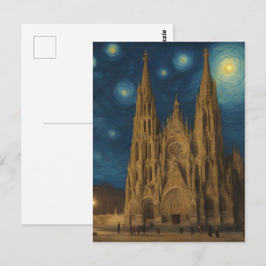 Kathedraal van Barcelona bij Night van Gogh Stijl Briefkaart (Voorkant / Achterkant)