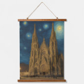 Kathedraal van Barcelona bij Night van Gogh Stijl Hangend Wandkleed (Voorkant)