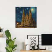 Kathedraal van Barcelona bij Night van Gogh Stijl Poster (Thuiskantoor)