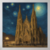 Kathedraal van Barcelona bij Night van Gogh Stijl Poster (Voorkant)