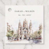 Kathedraal van Barcelona Spanje Waterverf Bruiloft Bedankjes Labels (Voorkant)