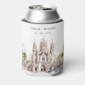 Kathedraal van Barcelona Spanje Waterverf Bruiloft Blikjeskoeler (Blikje Achterkant)