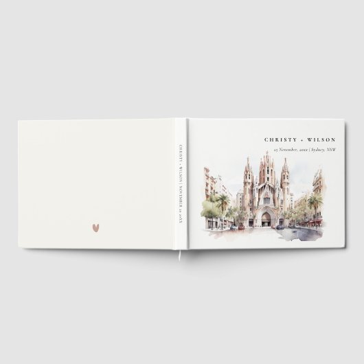 Kathedraal van Barcelona Spanje Waterverf Bruiloft Gastenboek (Volledig)