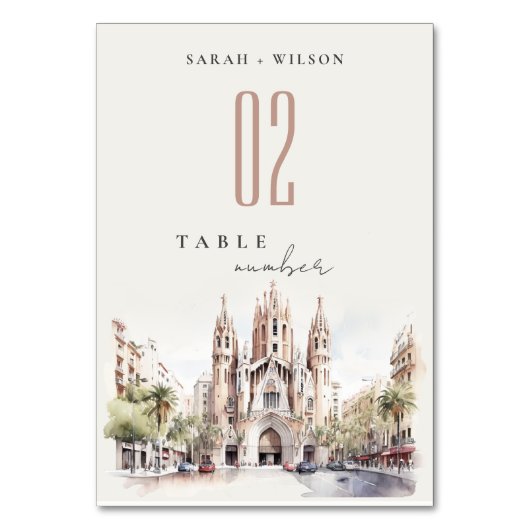 Kathedraal van Barcelona Spanje Waterverf Bruiloft Kaart (Achterkant)