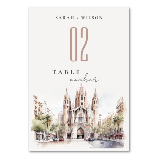 Kathedraal van Barcelona Spanje Waterverf Bruiloft Kaart (Voorkant)