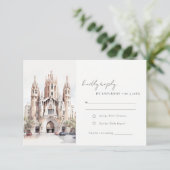 Kathedraal van Barcelona Spanje Waterverf Bruiloft RSVP Kaartje (Staand voorkant)