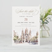 Kathedraal van Barcelona Spanje Waterverf Bruiloft Save The Date (Staand voorkant)