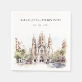 Kathedraal van Barcelona Spanje Waterverf Bruiloft Servet (Voorkant)