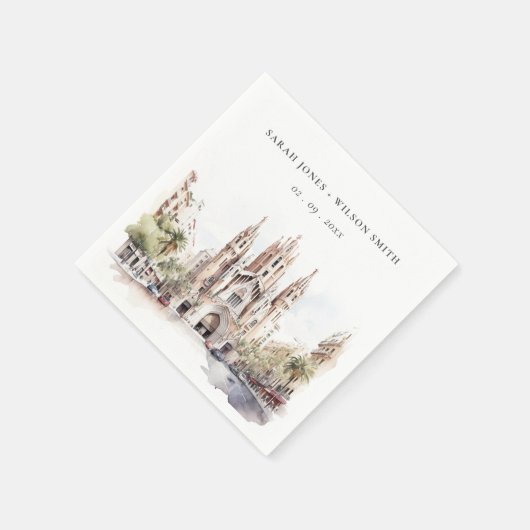 Kathedraal van Barcelona Spanje Waterverf Bruiloft Servet (Hoek)