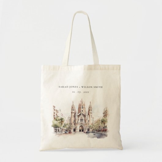Kathedraal van Barcelona Spanje Waterverf Bruiloft Tote Bag (Voorkant)