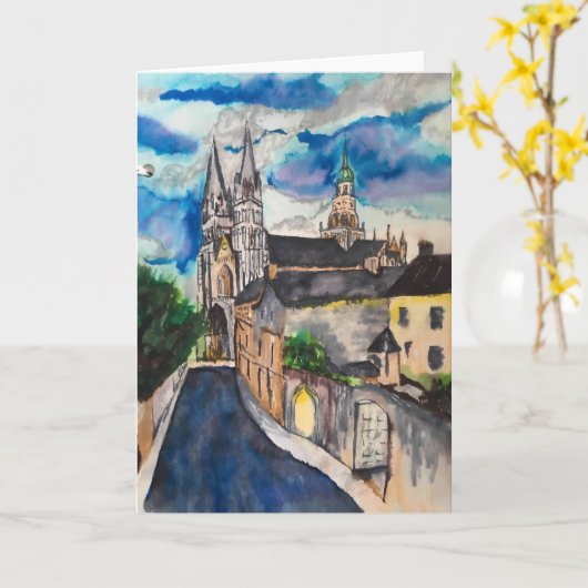 Kathedraal van Bayeux Frankrijk Blank Wenskaart Kaart (Gele Bloem)