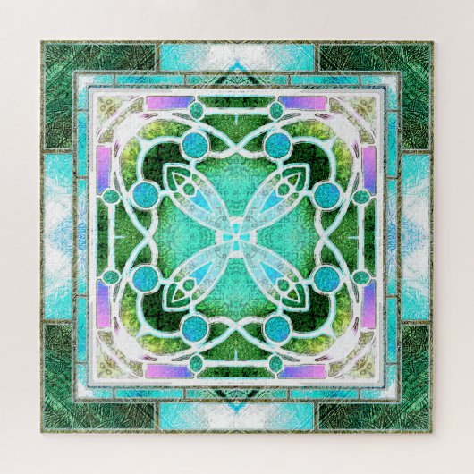 Kathedraal van Glazen in lood Raam in Groen en Mun Legpuzzel (Horizontaal)