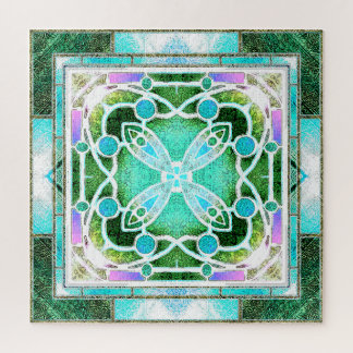 Kathedraal van Glazen in lood Raam in Groen en Mun Legpuzzel