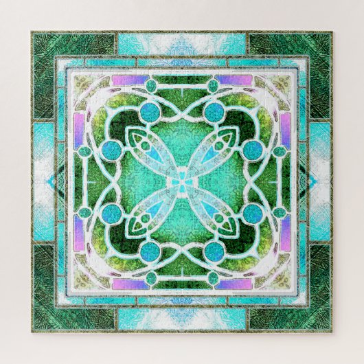 Kathedraal van Glazen in lood Raam in Groen en Mun Legpuzzel (Verticaal)