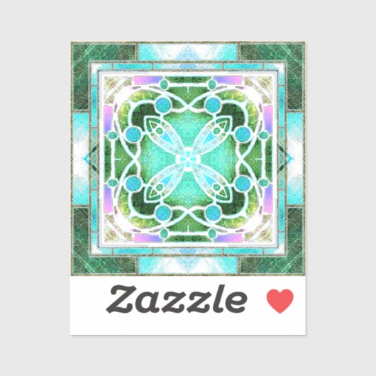 Kathedraal van Glazen in lood Raam in Groen en Mun Sticker (Vel)