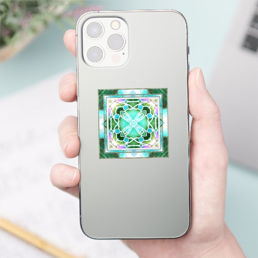 Kathedraal van Glazen in lood Raam in Groen en Mun Sticker (Telefoon)