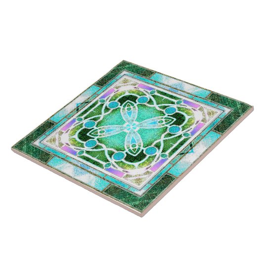 Kathedraal van Glazen in lood Raam in Groen en Mun Tegeltje (Zijkant)