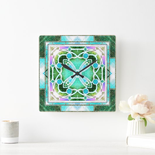 Kathedraal van Glazen in lood Raam in Groen en Mun Vierkante Klok (Huis)