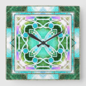 Kathedraal van Glazen in lood Raam in Groen en Mun Vierkante Klok (Voorkant)