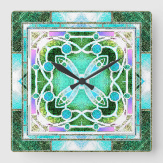 Kathedraal van Glazen in lood Raam in Groen en Mun Vierkante Klok