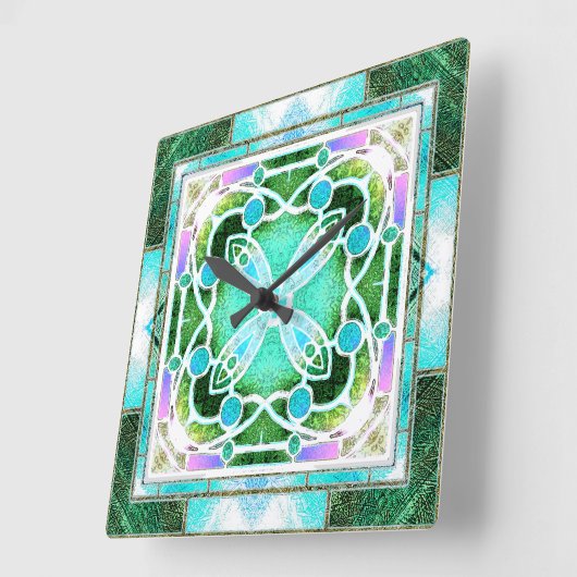 Kathedraal van Glazen in lood Raam in Groen en Mun Vierkante Klok (Hoek)