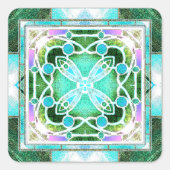 Kathedraal van Glazen in lood Raam in Groen en Mun Vierkante Sticker (Voorkant)