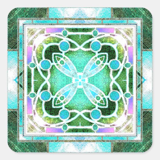 Kathedraal van Glazen in lood Raam in Groen en Mun Vierkante Sticker (Voorkant)